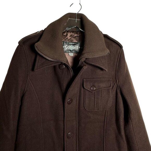 SCHOTT Mens Wool jacket coat size Large Brown Cargo pockets - Picture 3 of 8